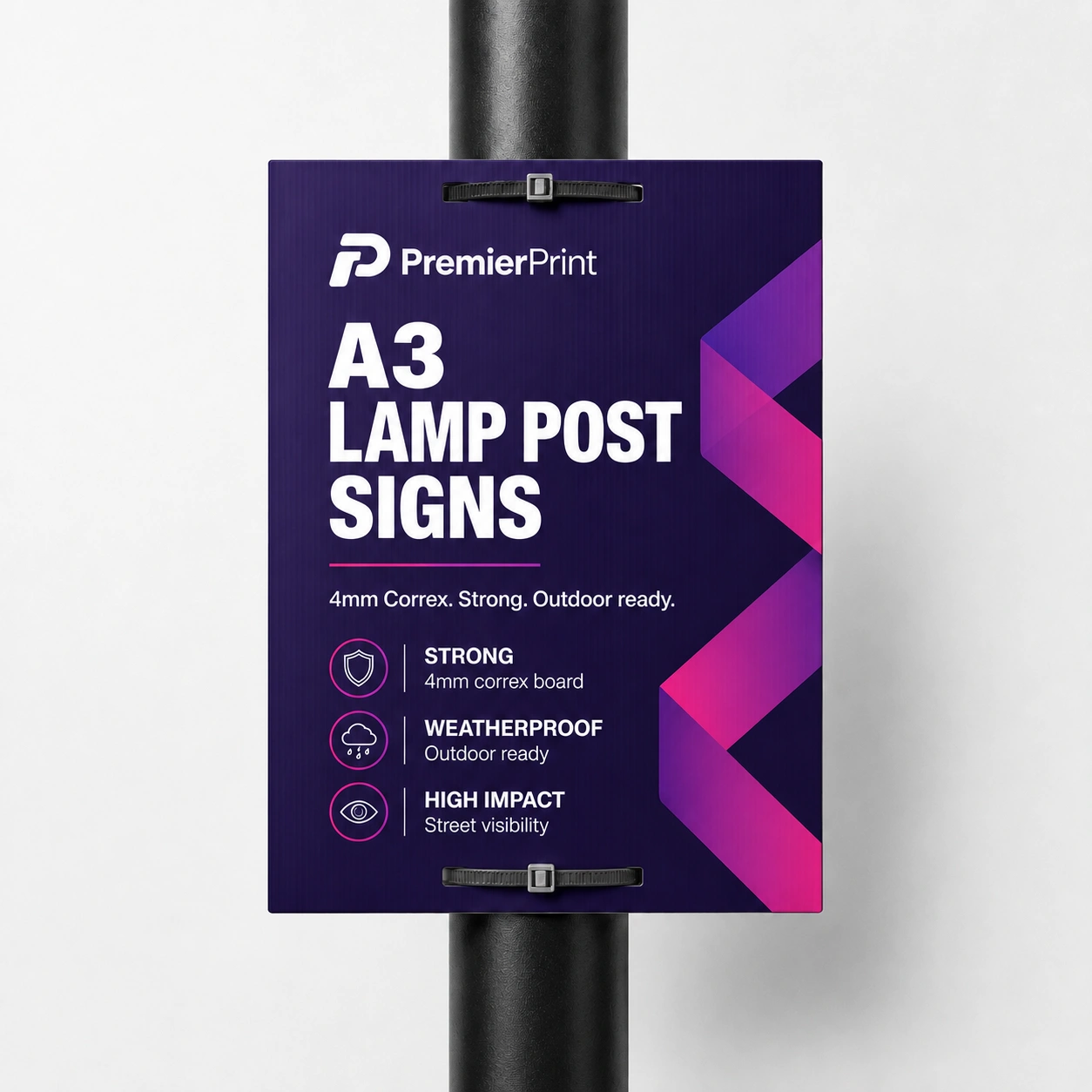 A3 - 4mm Correx Lamp Post Signs Printing - With 4 holes for Posts
